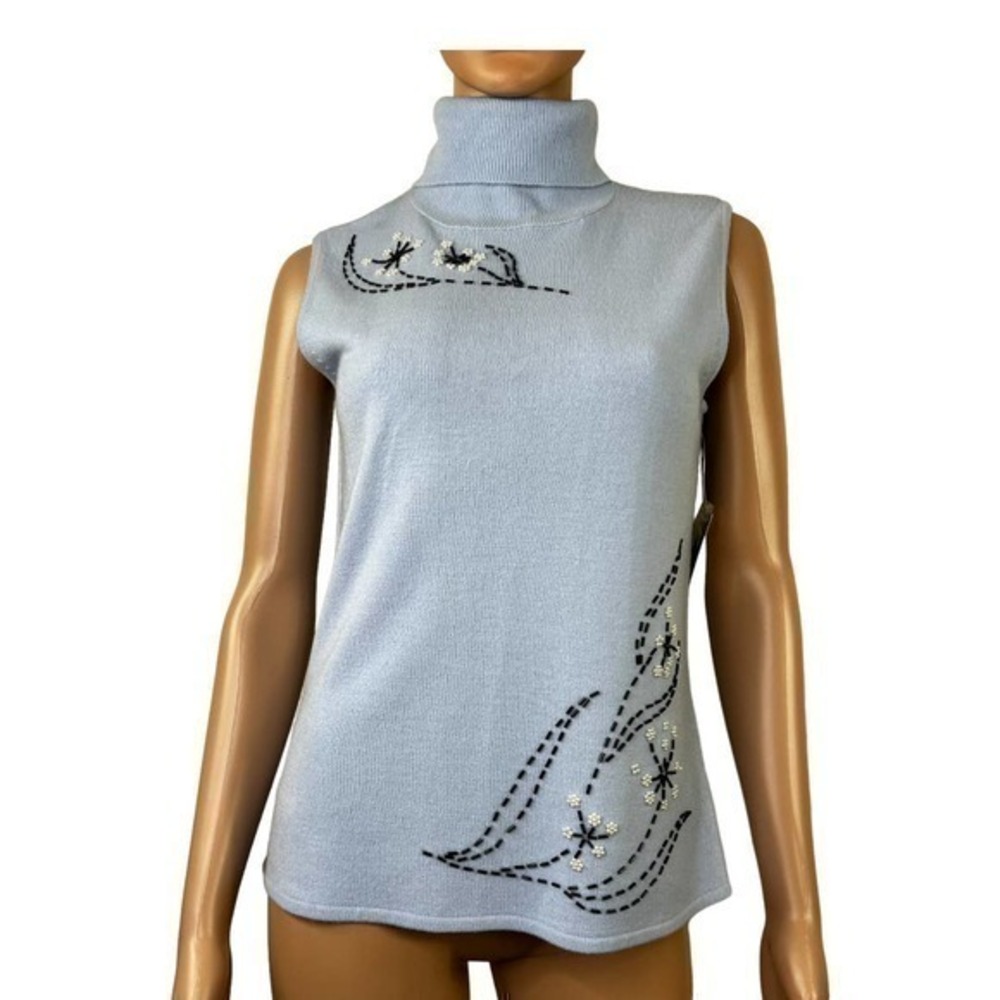 NWT Design original Women Top Blouse Turtleneck Blue Size M